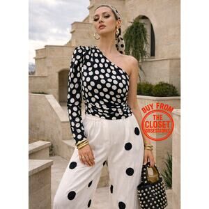 MANGO Asymmetrical Polka Dot Satin Blouse ✨🖤🤍 NWT